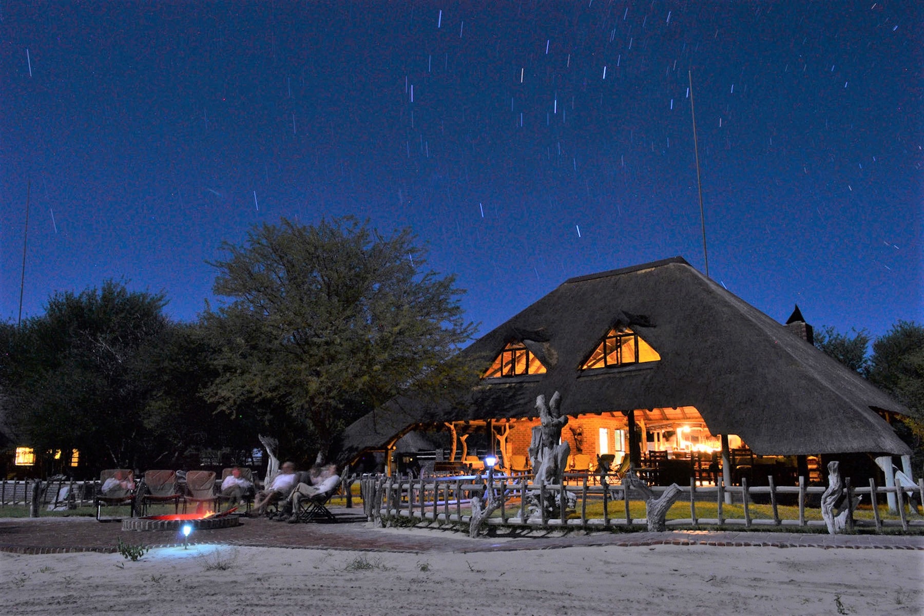 Grassland Bushmen Lodge at night - Kalahari - Botswana