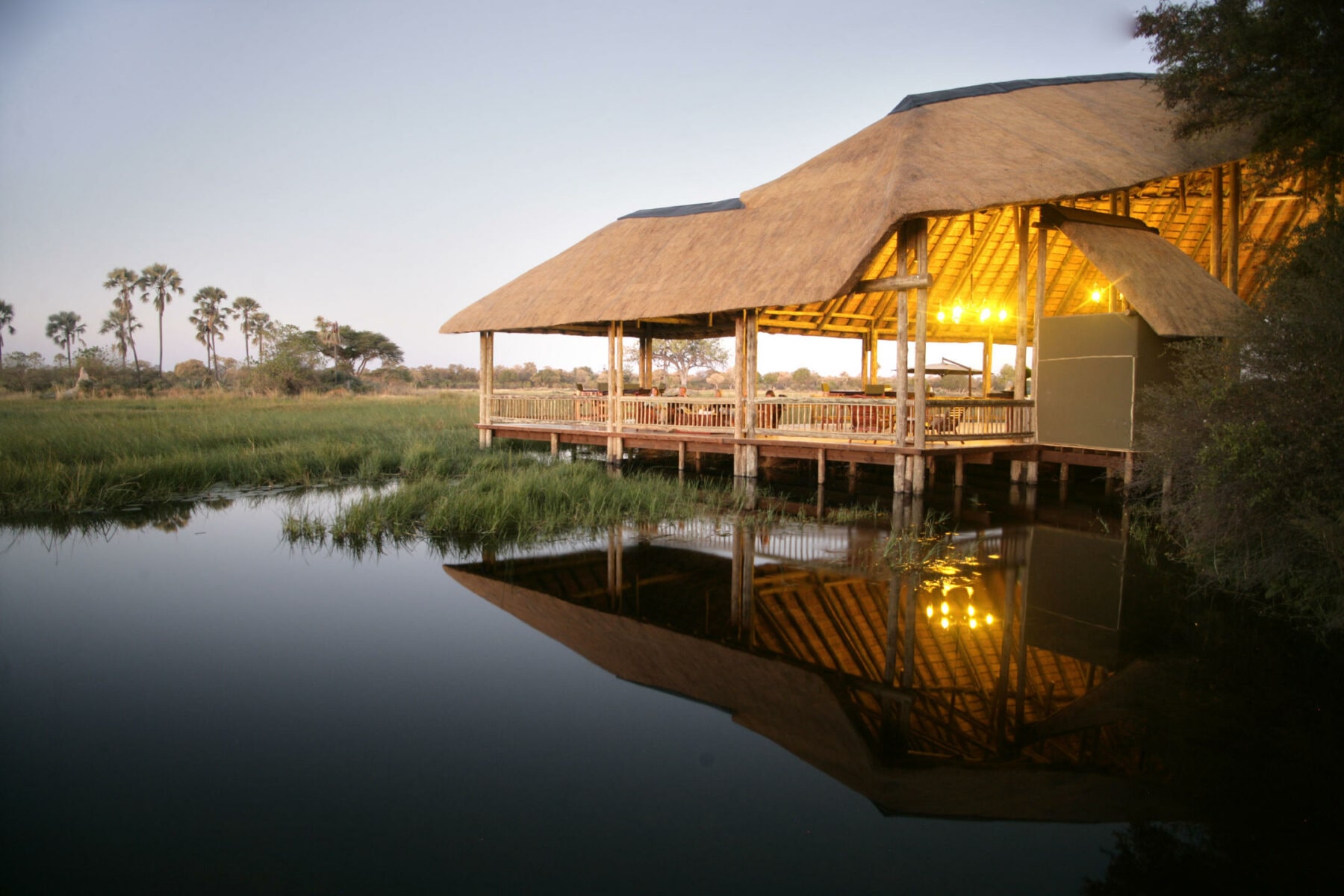 Moremi Crossing - main lodge in evening